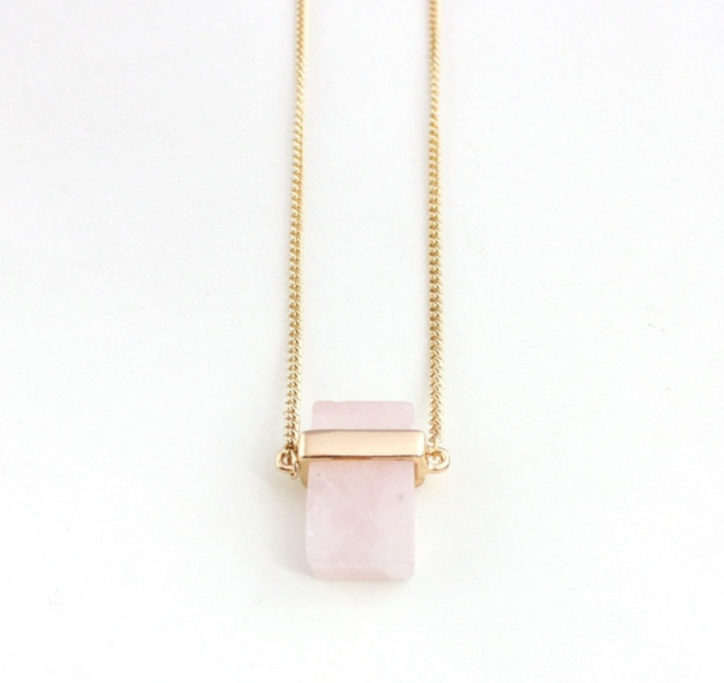 Rose Quartz Square Pendant Necklace