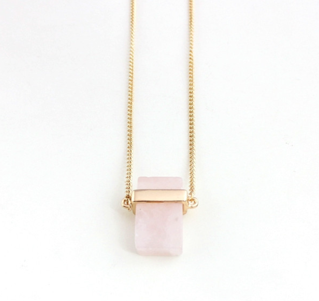 Rose Quartz Square Pendant Necklace