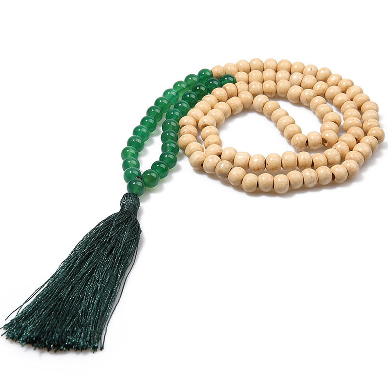 Natural Stone and Wood Handmade Mala Bead Necklace