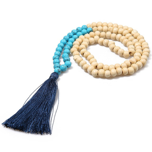 Natural Stone and Wood Handmade Mala Bead Necklace