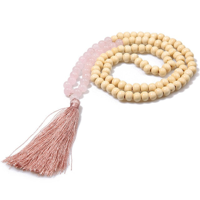 Natural Stone and Wood Handmade Mala Bead Necklace