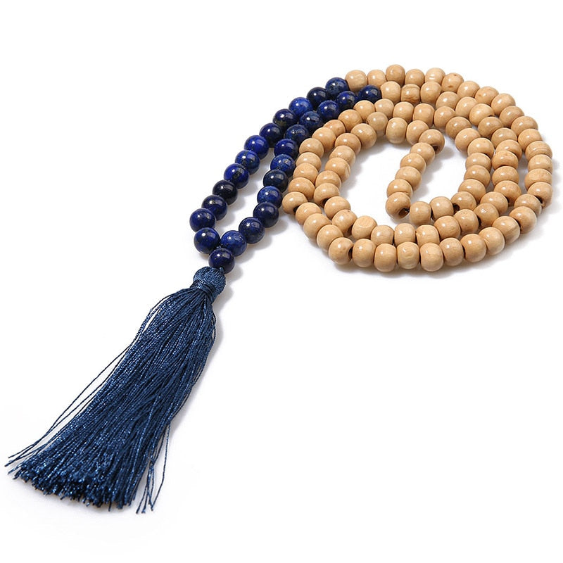 Natural Stone and Wood Handmade Mala Bead Necklace