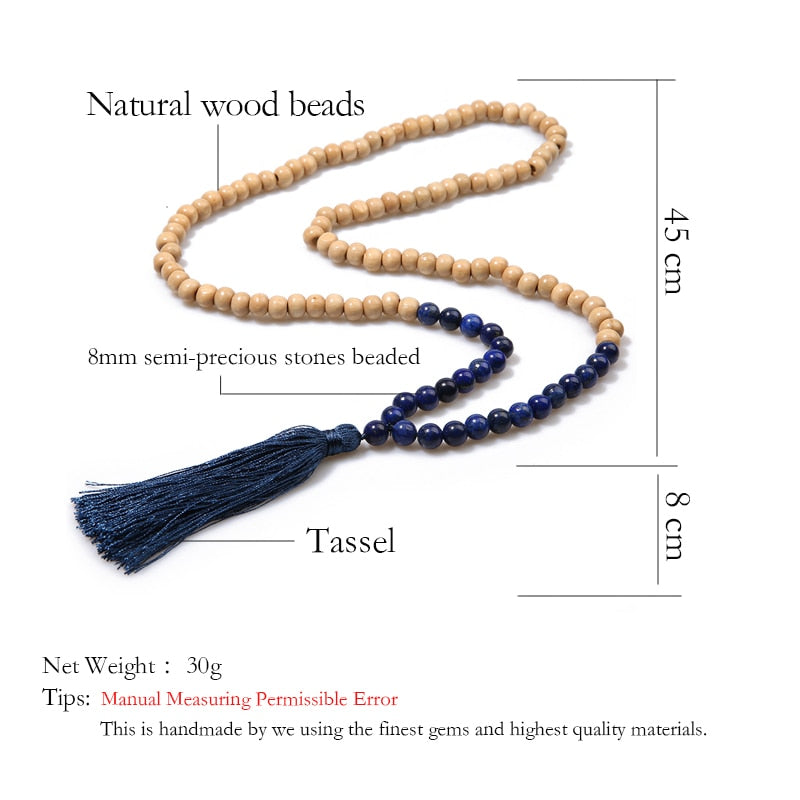 Natural Stone and Wood Handmade Mala Bead Necklace