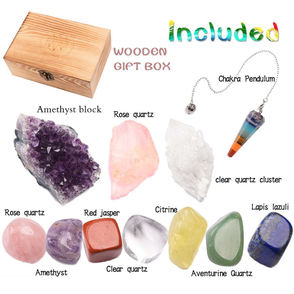 11 Piece Seven Chakras Healing Stone and Pendulum Gift Set