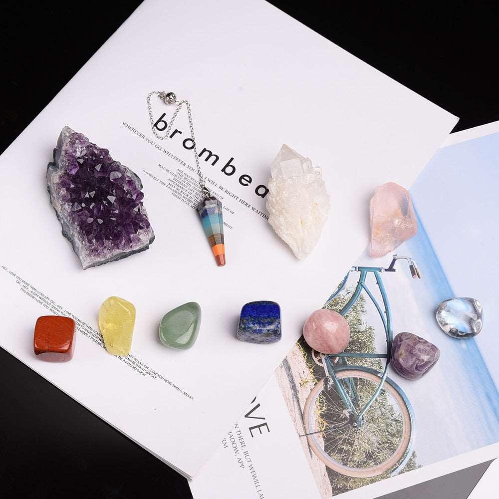 11 Piece Seven Chakras Healing Stone and Pendulum Gift Set