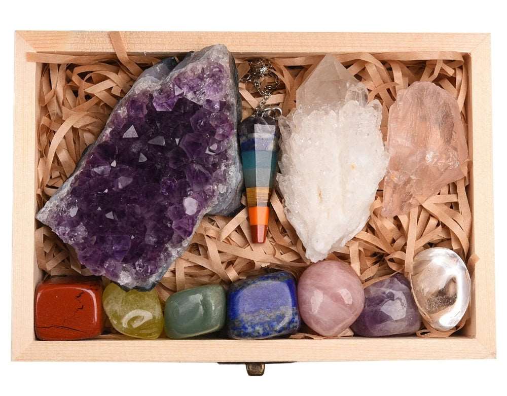 11 Piece Seven Chakras Healing Stone and Pendulum Gift Set