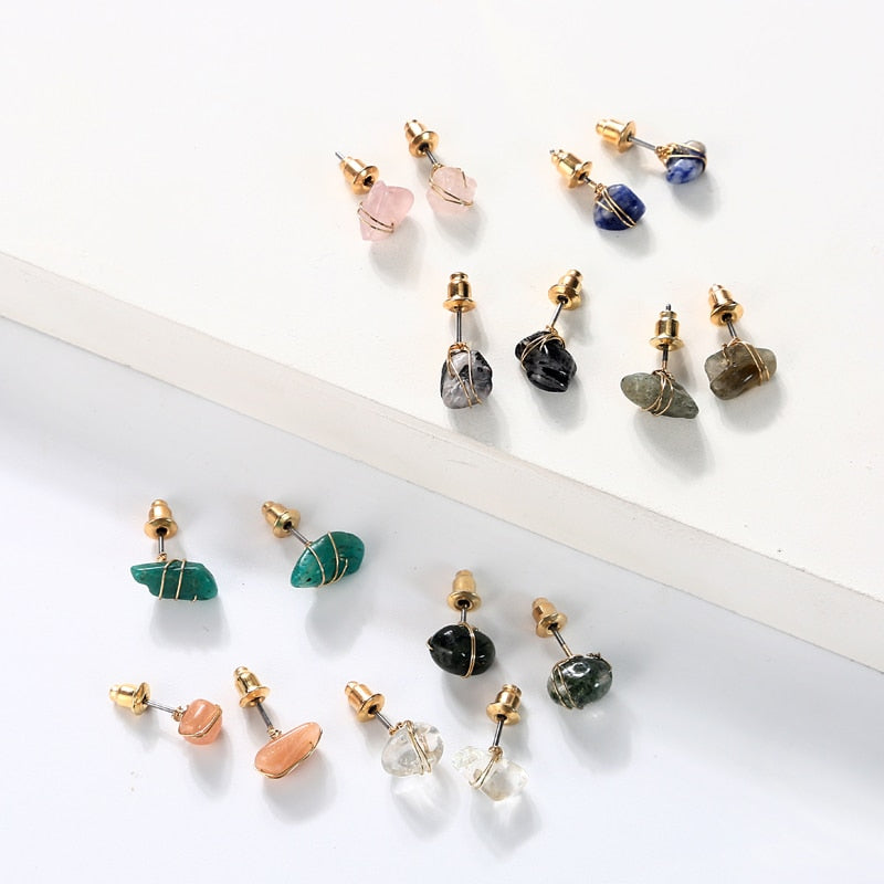 Raw Natural Stone Mini Stud Earrings