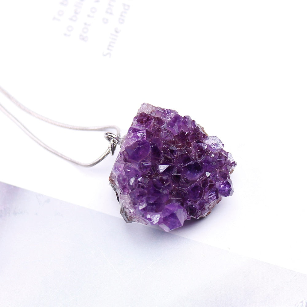 Raw Amethyst Crystal Cluster Pendant Necklace