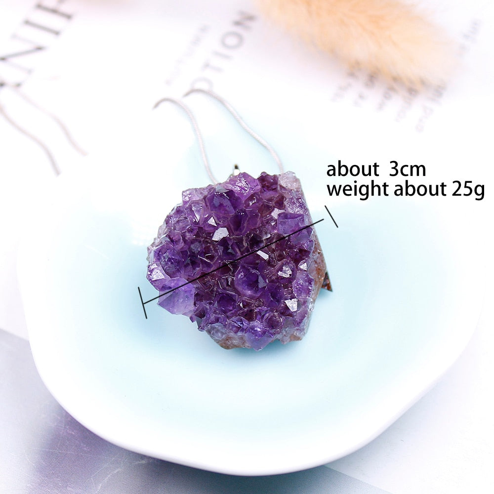 Raw Amethyst Crystal Cluster Pendant Necklace