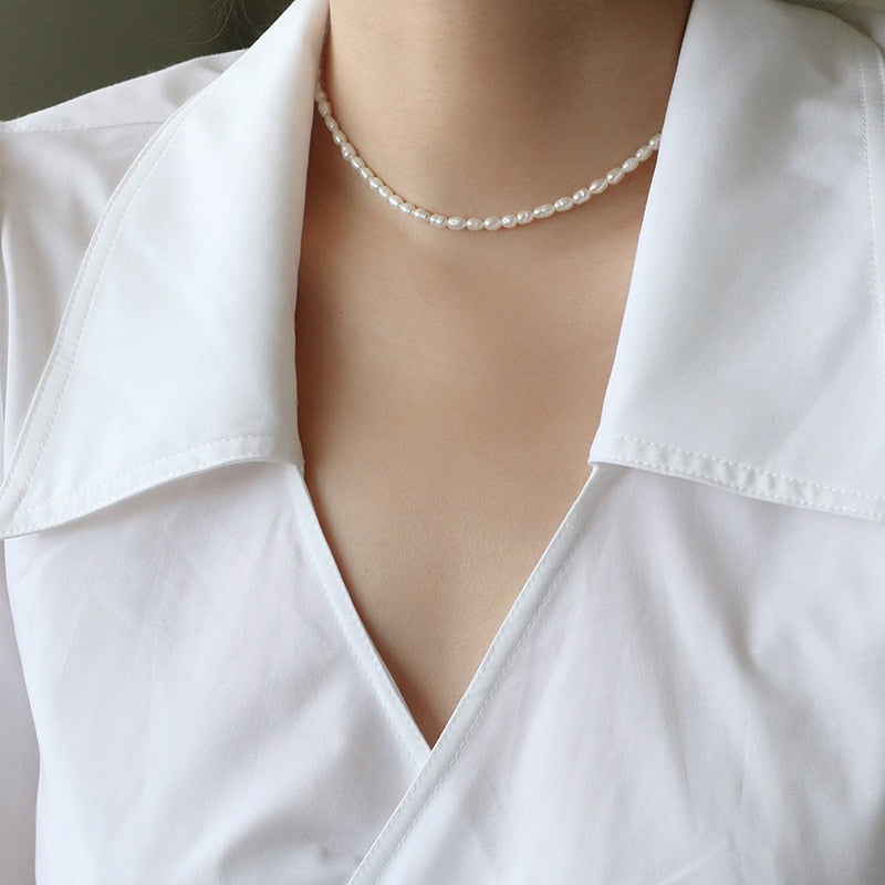 Dainty Natural Freshwater Seed Pearl Choker with Letter Pendant