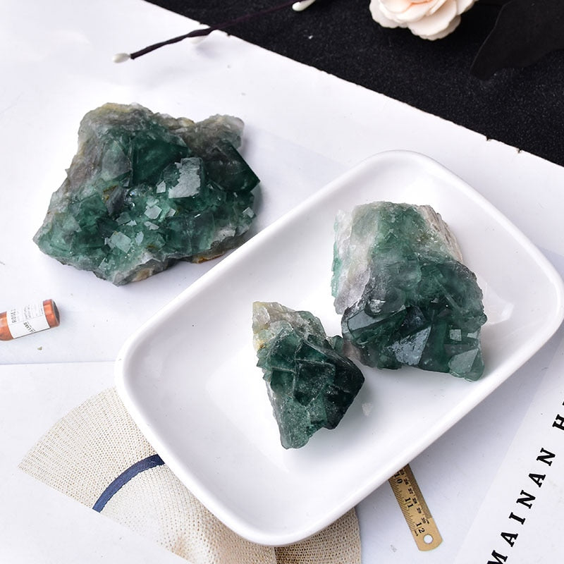 Natural Raw Green Fluorite Crystal Cluster