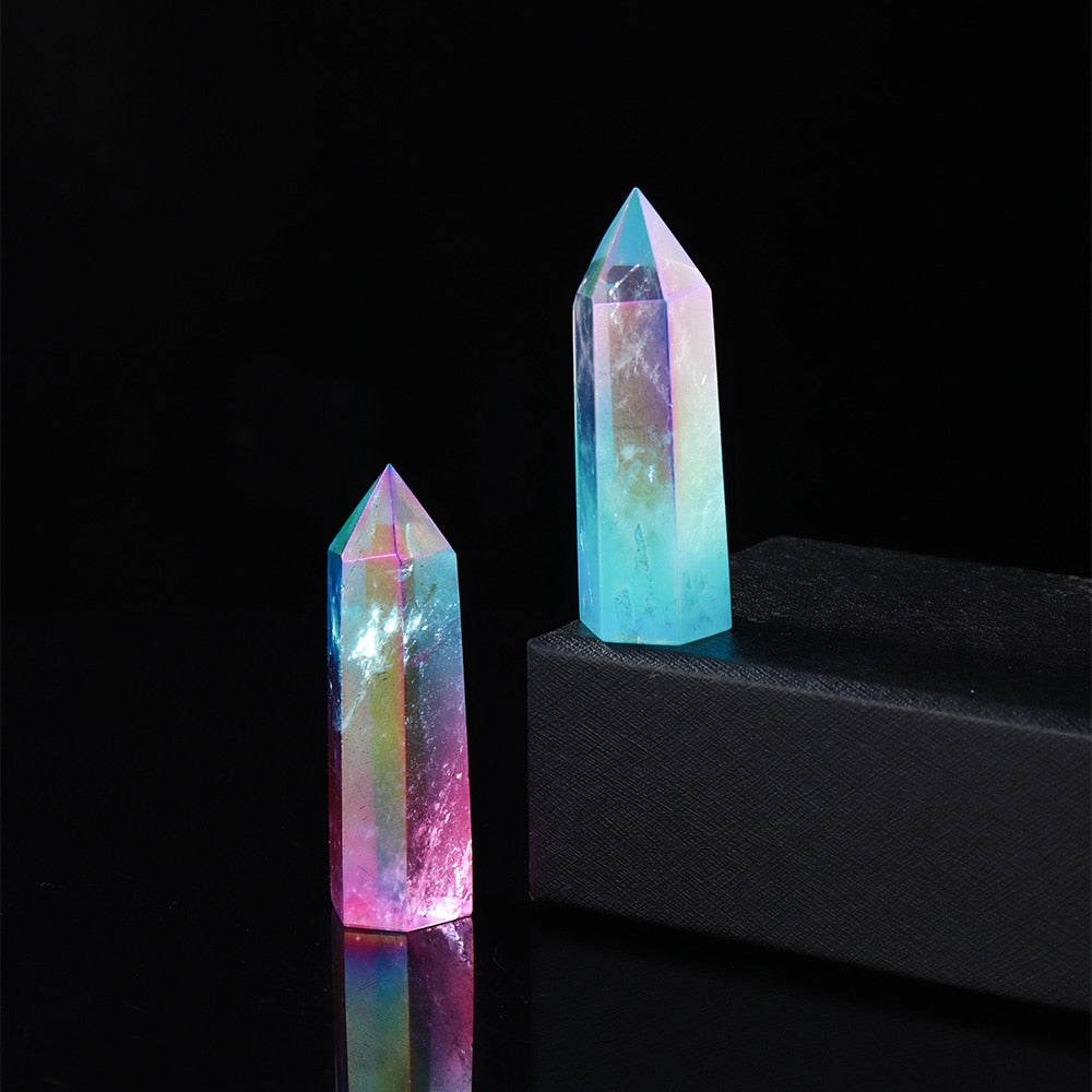 Electroplated Crystal Point Rainbow Healing Wand