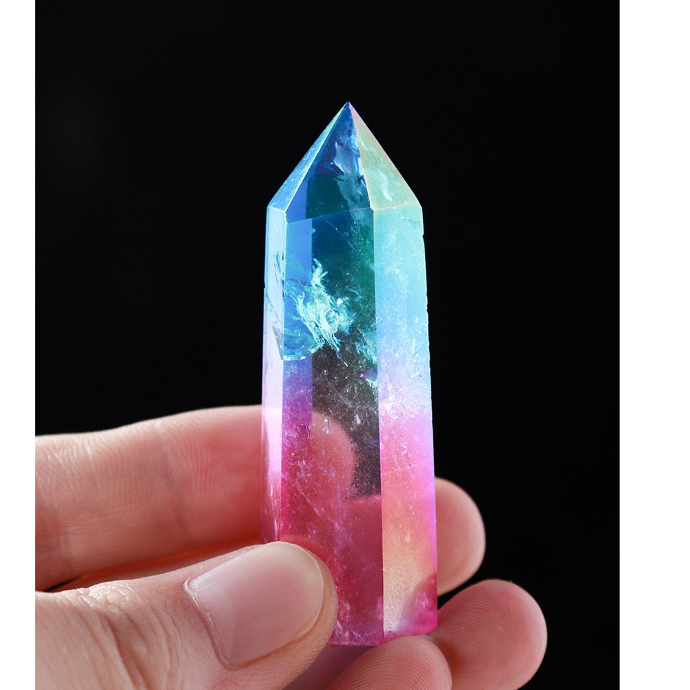 Electroplated Crystal Point Rainbow Healing Wand