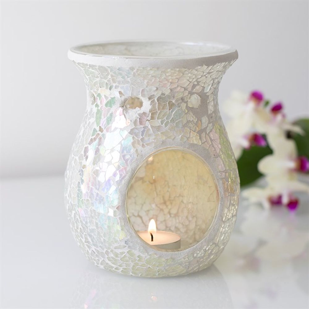 White Iridescent Crackle Oil Burner